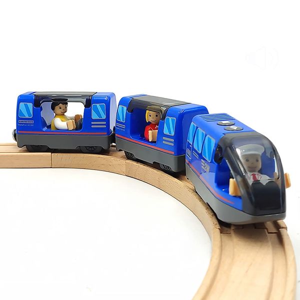 DSHMIXIA Battery Operated Train for Wooden Train Track Set Toys for 3 4 5 Year Old Boys Kids Action Locomotive Train Magnetic Connection (Without Battery) (Blue)