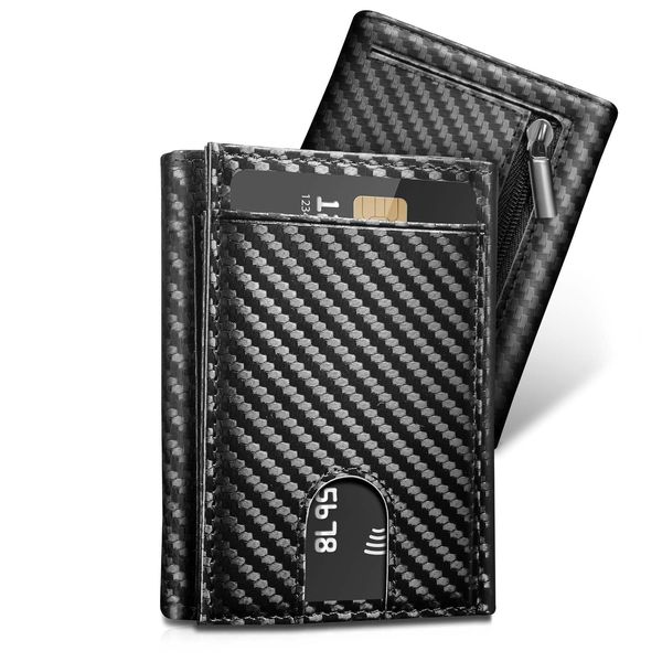 UNOSEKS Geldbörse Herren - Portmonee Herren mit RFID Schutz, Tri-fold Geldbeutel Herren Kein,Slim Wallet mit Münzfach,1 ID & 4 Card Cases, Kreditkartenetui Herren(Kohlefaser)