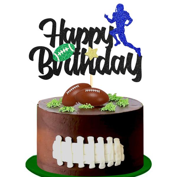 Sotpot 1 Pack Rugby Cake Topper Football Ball Happy Birthday Cake Decorations,Football Theme Party Decorations Sport Themed Game Day Party Supplies Decorations