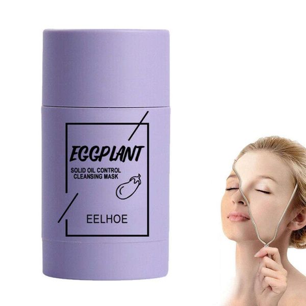 Green Tea Purifying Clay Stick Mask, Eggplant Anti-Acne Deep Cleansing Solid Mask, Oil Control, Remove Blackheads, Improves Texture of The Skin, For All Skin Types (Egg Plant)