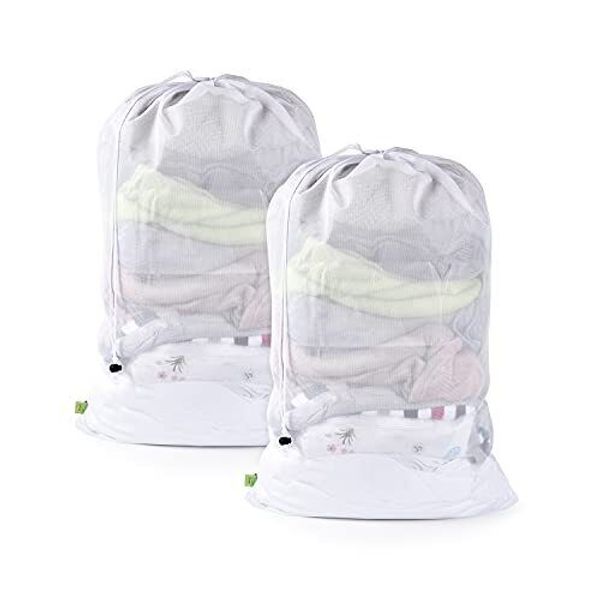 2 Pack Drawstring Mesh Laundry Bags Large Washing Machine 24 x 35 inch White