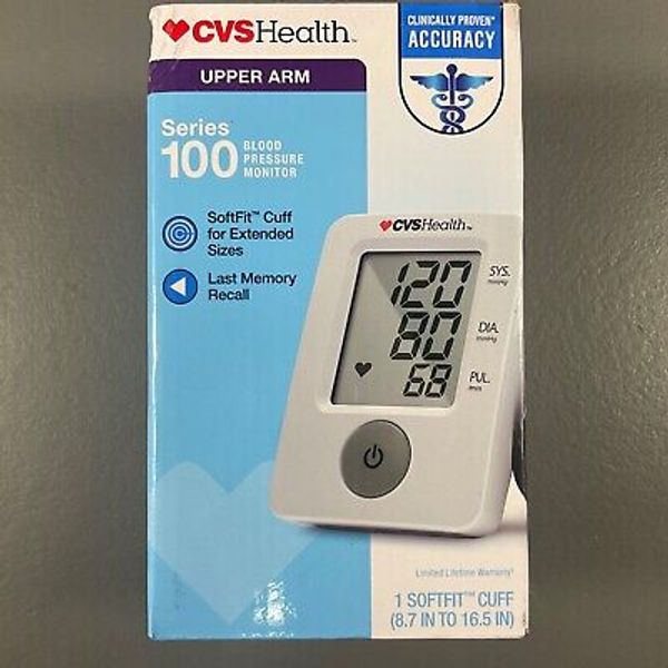 CVS Health Upper Arm Series 100 Blood Pressure Monitor Last Memory Recall White