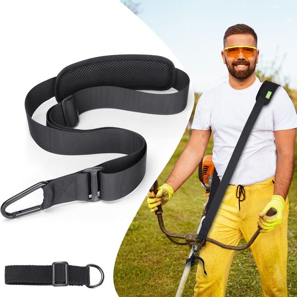 GodFan Trimmer Strap for Weed Eater Shoulder Strap Harness [Upgraded Metal-Clip], Compatible with Greenworks/DEWALT/EGO String Trimmer, Leaf Blower, Shrub Trimmers & Snow Blower, Black