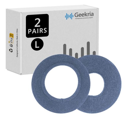 Geekria 2 Pairs Flex Fabric Headphones Ear Covers - Product Safety Certified - Washable & Stretchable Sanitary Protectors for Over-Ear Headsets, Sweat Pads for Gym, Gaming (Size L/Blue)