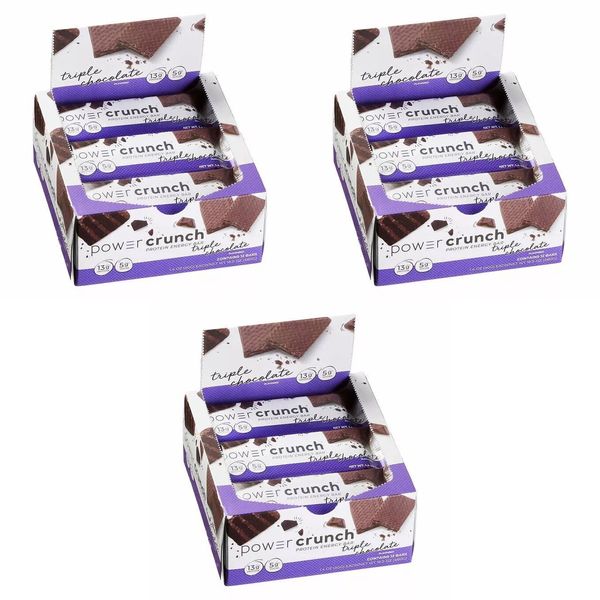 3 PACK - Power Crunch Protein Energy Bar Flavor Triple Chocolate 1.4 oz, 12 ct