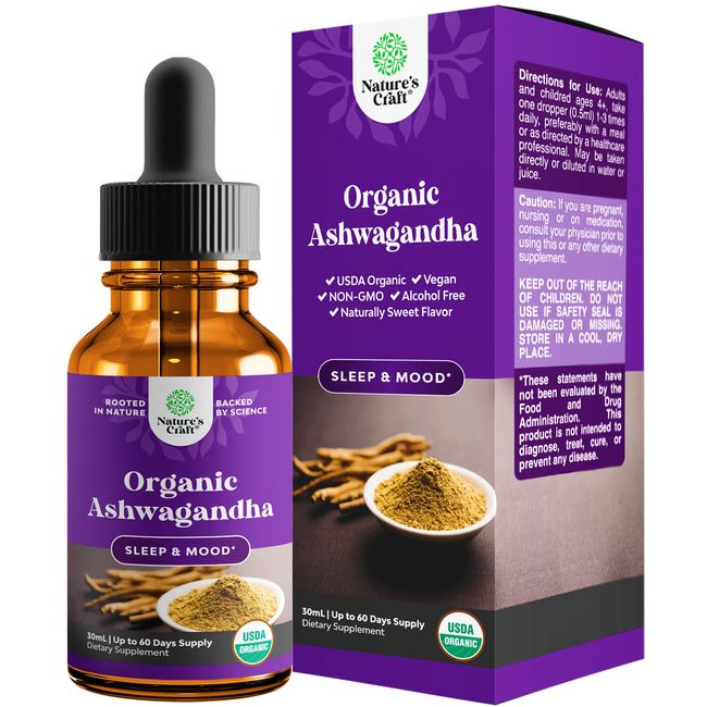 USDA Organic Ashwagandha Liquid Drops - Vegan Liquid Ashwagandha Root Extract