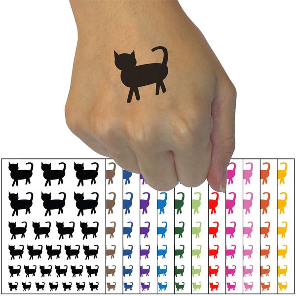 Cat Prancing Solid Temporary Tattoo Water Resistant Fake Body Art Set Collection - White (One Sheet)