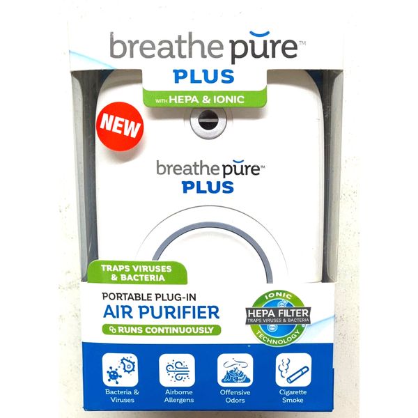 Breathe Pure PLUS Portable Plug-In Air Purifier Hepa Filter Ionic Technology New