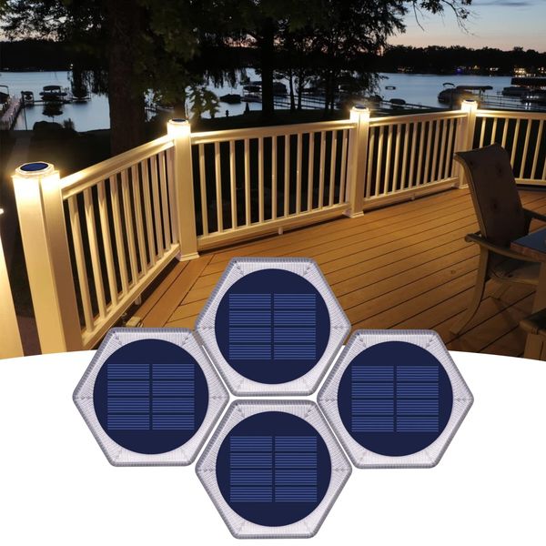 Solar Deck Lights Outdoor, Waterproof Solar Fence Lights, Stick on Solar Post Lights, Withstand 5 Tons Solar Step Lights for Stairs, Dock, Fence, Railing, Pathway, Yard, Driveway, Step (4 Pack)