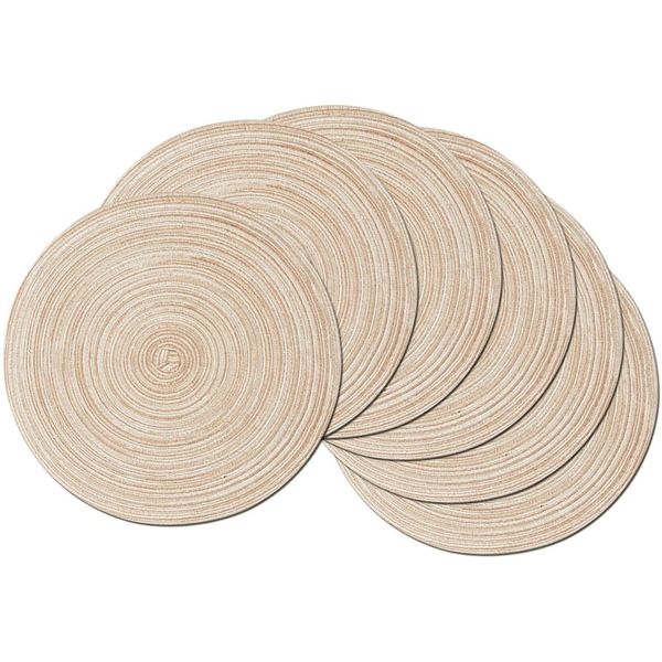 SHACOS Round Braided Placemats Set of 6 Washable Round Placemats for Kitchen Dining Table 15 inch Round Indoor Woven Fabric Table Mats (Beige, 6)