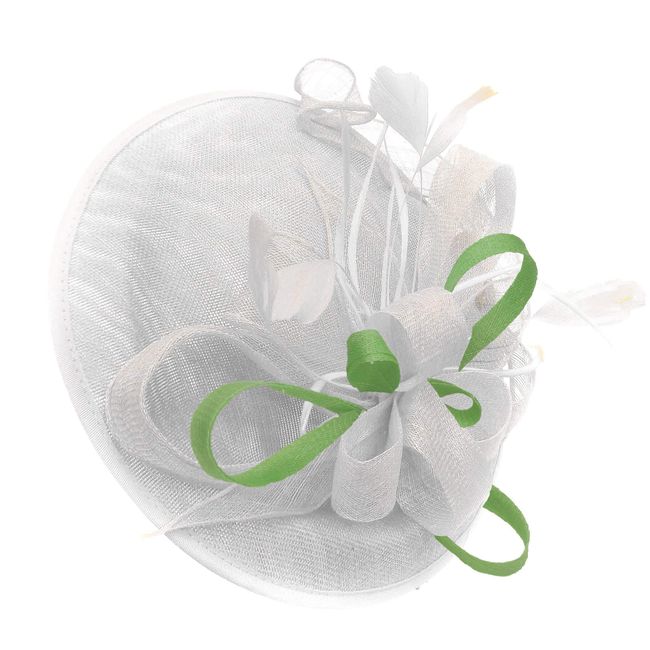 Caprilite White and Lime Apple Green Sinamay Big Disc Saucer Fascinator Hat for Women Weddings Headband