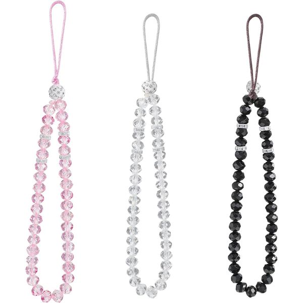 3 Pieces Cell Phone Lanyard Strap Phone Charm Bling Crystal Beads Wrist Lanyard