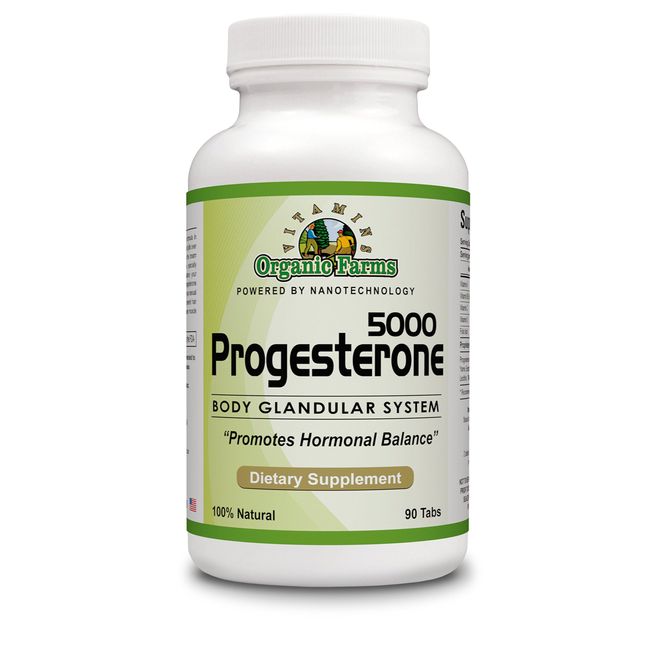 Organic Farm Vitamins Progesterone 5000 - Body glandular System Dietary Supplement, 100% Natural Progesterone Pills - Formula to Balance Hormones - progesterone Supplement, 90 Tablets