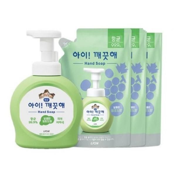 Aikkeuthae Green Grape Fragrance 490ml Container x 1 + 450ml Refill x 3 Hand Wash Foam Hand Soap Foaming Hand Sanitizer