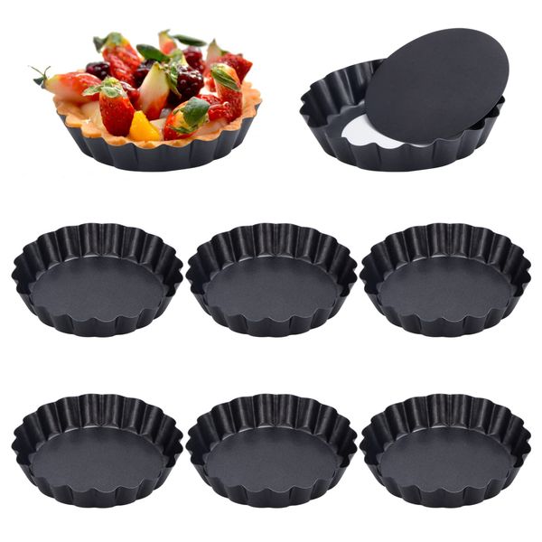 Quiche Tart Pans, 8 Pack Non-Stick Mini Tart Tins, Fluted Round Pie Tin with Removable Loose Bottom, Carbon Steel Flan Dish Tart Mold for Baking Cheesecakes Pie Pizza (4 inch/10 cm)