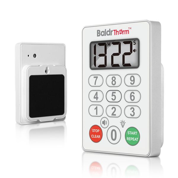 BaldrTherm Digital Kitchen Timer, Magnetic Waterproof Countdown Timer for Cooking, Shower, Workout, Classroom, Hair Color Processing, White.