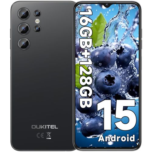 OUKITEL C1 Android 15 Cell Phone Unlocked 2025-16GB+128GB(TF 1TB), 6.52'' Waterdrop Screen, 5150mAh Battery Smartphone, 13MP Camera Octa Core, 4G Triple SIM, Fingerprint/3.5mm Jack/GPS/T-Mobile,Black