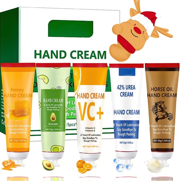 IZBEAUVO Hand Cream Gift Set, 5 PCS Mini Hand Cream Set,Travel Size Moisturizing Hand Cream Gift Sets for Women & Men, Hand Moisturiser with Honey/Avocado/Vitamin C/Urea/Horse Oil