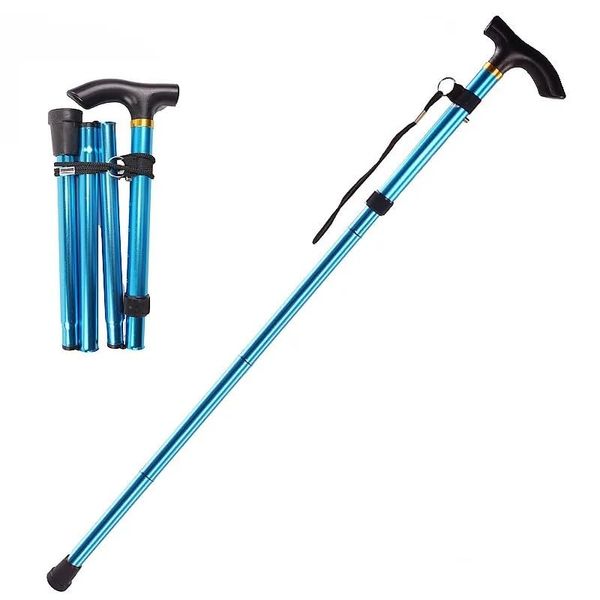 Walking Stick, Lightweight Flexible and Easy Adjustable Height Folding Extendable Walking Cane, Durable Walking Aid Mobility Aid Collapsible Walking Stick (Blue)