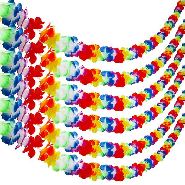 Aneco 6 Pack Colorful Hawaiian Luau Tropical Flower Lei Garland Party Decorations Hawaiian Tropical Party Supplies,10 Feet Each