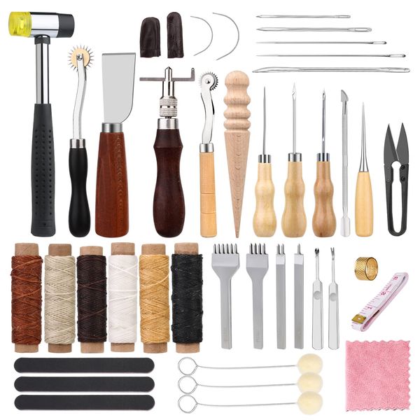 Dennty Leathercraft Kit Leatherwork Tools 41 Piece Sewing Set Leather Needle and Thread Leather Trimming Wheel Thousand Passengers Perforated Leather Tools Kit Leather Working Tools Leather