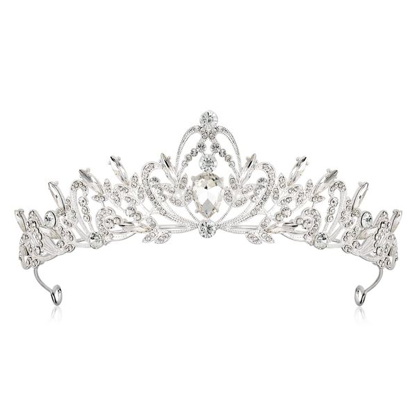 ACO-UINT Silver Crown for Women, Princess Tiara Royal Crown Crystal Wedding Tiara for Bride Queen Crown for Halloween Costume Cosplay Birthday Photo Shoot Halloween Hair Accessories