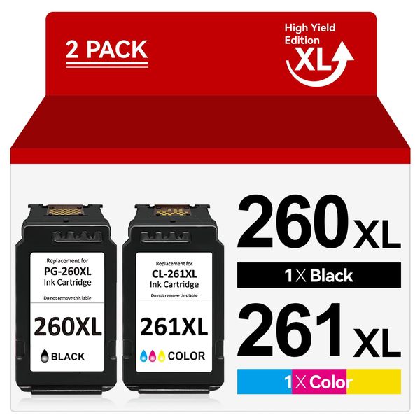 AAKIDInk Compatible Ink Cartridge Replacement for Canon 260 261 260XL 261XL, 1 Black, 1 Tri-Color, 2 Pack