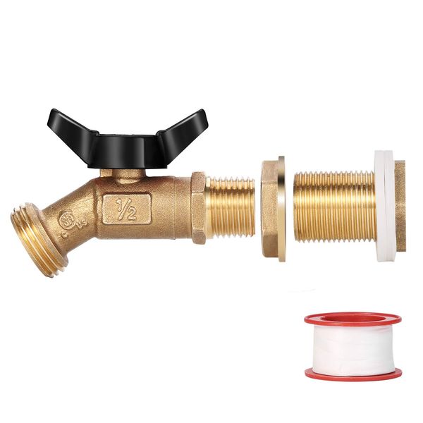 WADEO Brass Rain Barrel Spigot, Rain Barrel Quarter Turn Ball Valve Spigot with Bulkhead Fitting