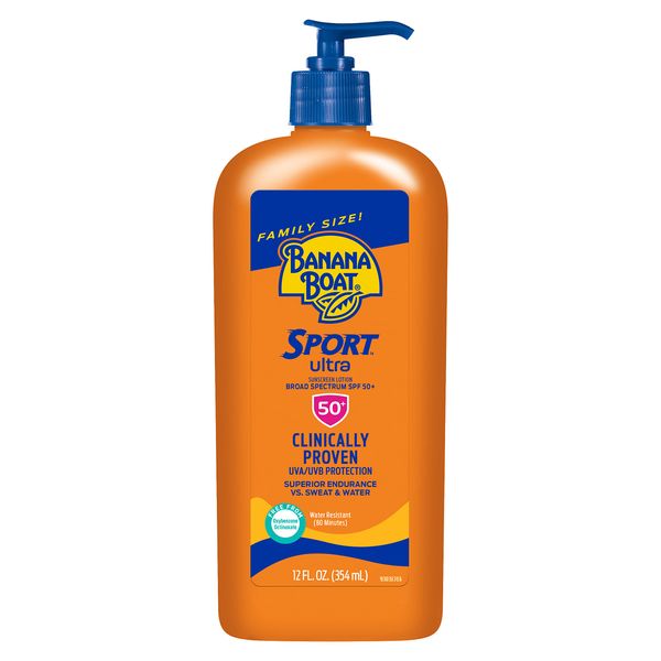 Banana Boat Sport Ultra SPF 50 Sunscreen Lotion, 12oz | Banana Boat Sunscreen SPF 50 Lotion, Oxybenzone Free Sunscreen, Sunblock Lotion Sunscreen, Family Size Sunscreen SPF 50, 12oz