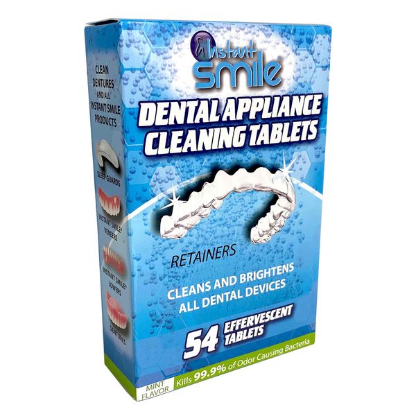 Instant Smile Compact Dental Appliance Cleaning Kit with 54 Effervescent Tablets, Odor and Stain Remover, Keeps Dental Appliances Clean and Fresh, Mint Flavour