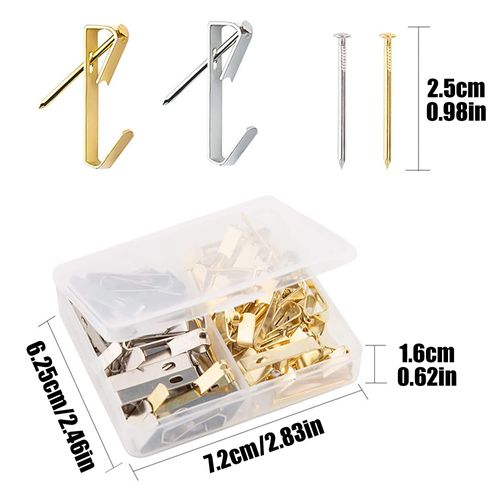 Picture Hooks 40Pcs Picture Hanging Kit Stainless Steel Picture Hanging Hooks Silver & Gold Picture Frame Hooks Picture Hooks with Nails for Hard Walls,Plasterboard Walls