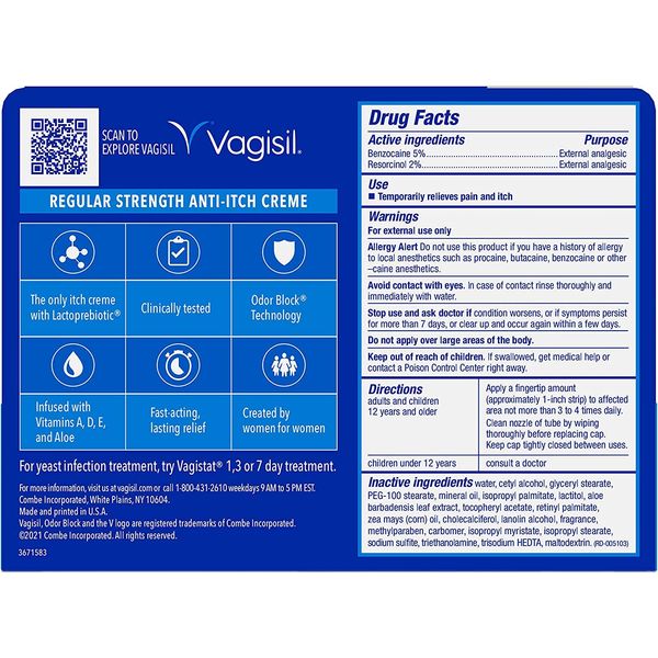 Vagisil Regular Strength Anti- Itch Creme 1 Ounce (29ml) (3 Pack)