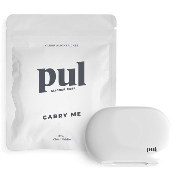 PUL Clear Aligner & Retainer Case Compatible with Invisalign, Pul Tool, Retainers, Dentures, Mouthguards, Nightguards, & Floss Picks - Secure Magnetic Closure for Slim, Sleek Durable Design (White)