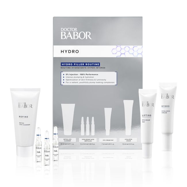 DOCTOR BABOR Hydro Filler Routine, Hyaluronic Acid Power Serum Ampoules, Lifting & Plumping Eye Cream, Target Wrinkles & Firmness, Radiant Results Skincare Set