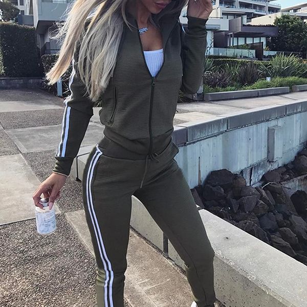 Women Tracksuit Long Sleeve Zip Up Hooded Sweatshirt Hoodies + Pants Joggings Suit Sport Yoga Gym Workout Outfit Playsuit (Tag L(UK 10), Green)