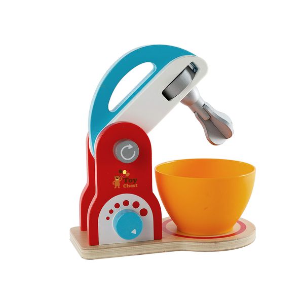 Wooden Kitchen Food Mixer Toy - Playfully Delicious Mighty Mixer - Colorful Pretend Play Cookie Baking Mixer Set - Wooden Play Kitchen Set Toys for Kids Preschoolers