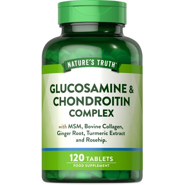 Glucosamine and Chondroitin High Strength Complex | 120 Tablets | with MSM, Bovine Collagen, Ginger Root, Turmeric Extract, and Rosehip | No Artificial Preservatives | by Nature's Truth