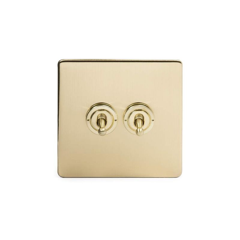 Soho Fusion Brushed Chrome & Brushed Brass 250W 2 Gang 2 Way Trailing Dimmer White Inserts