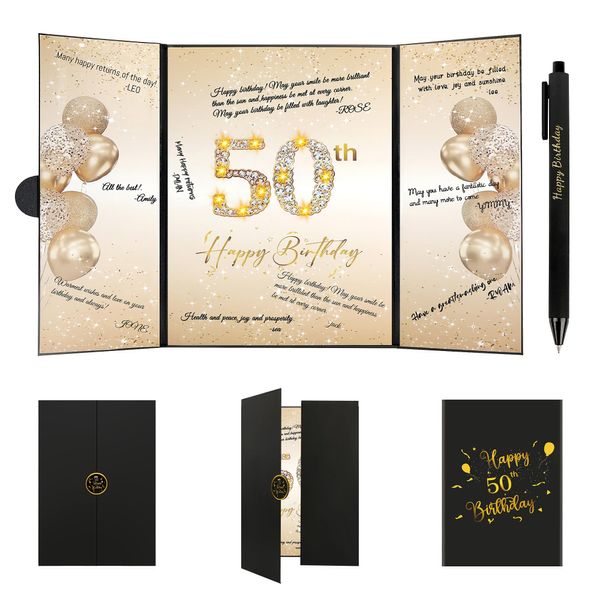 Farochy 50th Birthday Signature Guest Book Black Gold Birthday Card, Birthday Sign in Book Happy 50th Birthday Decoration, Birthday Guest Book Birthday Signature Book