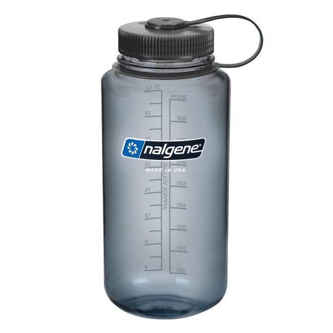 Nalgene BPA Free Tritan Wide Mouth Water Bottle, 32 Oz, Gray with Black Lid