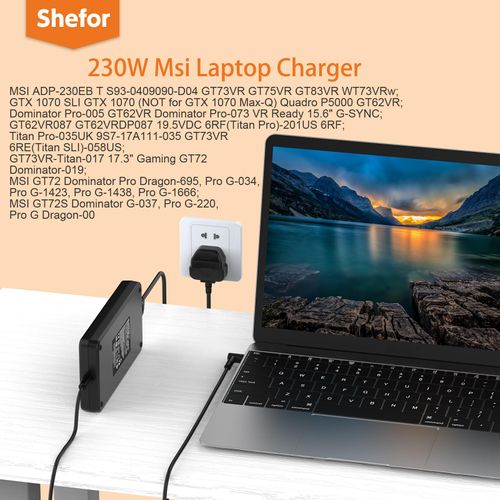 230W Laptop Charger for MSI GT72 GT72S GS66 GS76 GS75 GS65 Stealth P65 P75 Creator GT73VR GT75VR GT83VR GTX 1070 Quadro P5000 GT62VR Pro G-034 G-1423 G-1438 Pro G-1666 Power Supply Adapter【5.5*2.5mm】