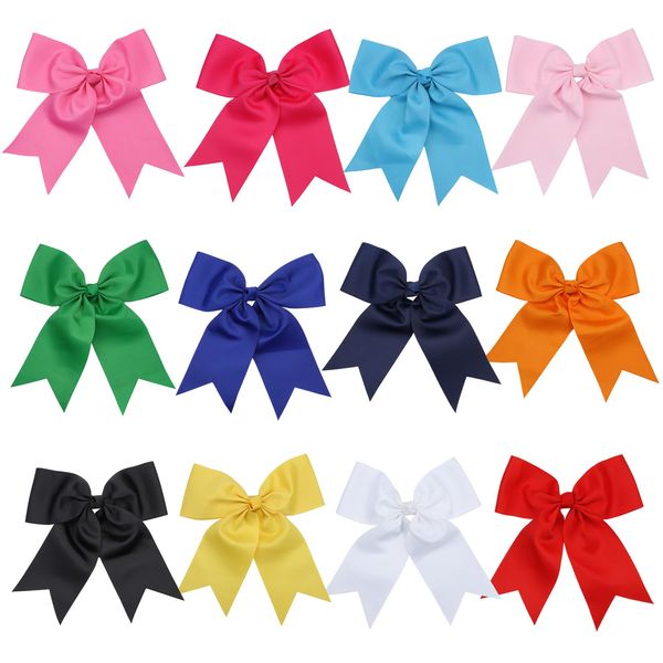 8" 12 Pcs Jumbo Cheerleader Bows Clips Cheerleading Bows Hair Bow