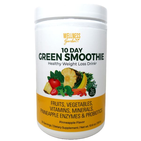 Wellness Garden 10 Day Green Smoothie Powder Drink Mix 10.6 oz Pineapple Flavor