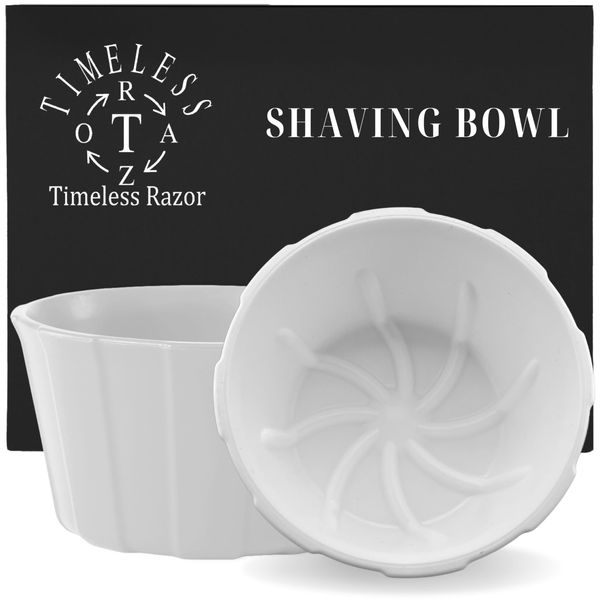 TIMELESS RAZOR White Shaving Bowl w/Ridges - Mixes Mens Shaving Cream & Shaving Soap - Durable & Holds Heat Longer - Whip a Quick, Rich & Thick Lather - USA Made