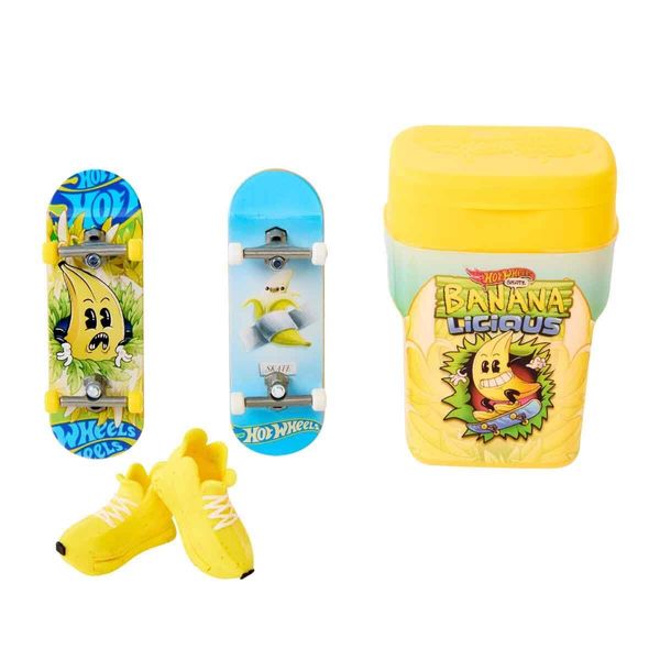 Hot Wheels Skate Banana Licious Flavor Container with 2 Fingerboards and 1 Pair of Removable Skate Shoes