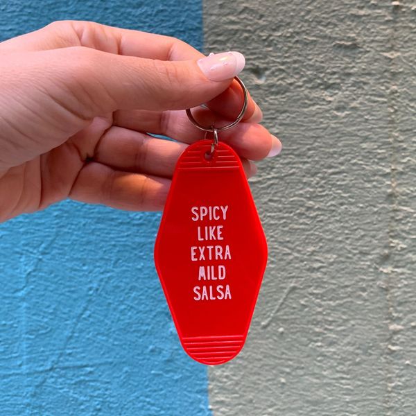 Spicy Like Extra Mild Salsa Motel Style Keychain in Red