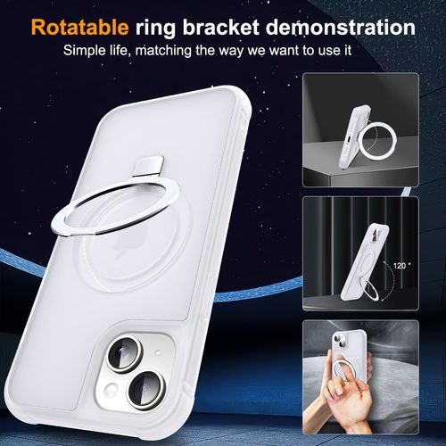 SKYLMW Compatible with iPhone 15 Case with Invisible Magnetic O-Ring Stand Military-Grade Phone Case for iPhone 15 6.1" [Compatible with Mag-Safe][Great Grip Feeling],Translucent