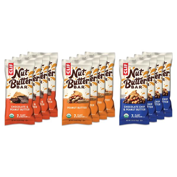 CLIF Nut Butter Snack Bar - Organic, Variety Pack Plant Protein Non-GMO (1.76 Ounce, 12 Count) (Flavors and Packaging May Vary)