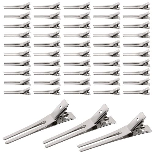 Pack of 50 U-shaped hair clips, metal alligator clips, hairdresser double prong curl clips, for hair extensions, hairstyle double prong pin curl adjustment section, craft hair accessories, DIY