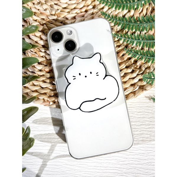 Cartoon Cat Phone Grip Holder, Cute Clear Black White Cat Phone Stand, Expandable Collapsible Transparent Cell Phone Accessory, Phone Charms Tablet Support for Kindle (White cat)